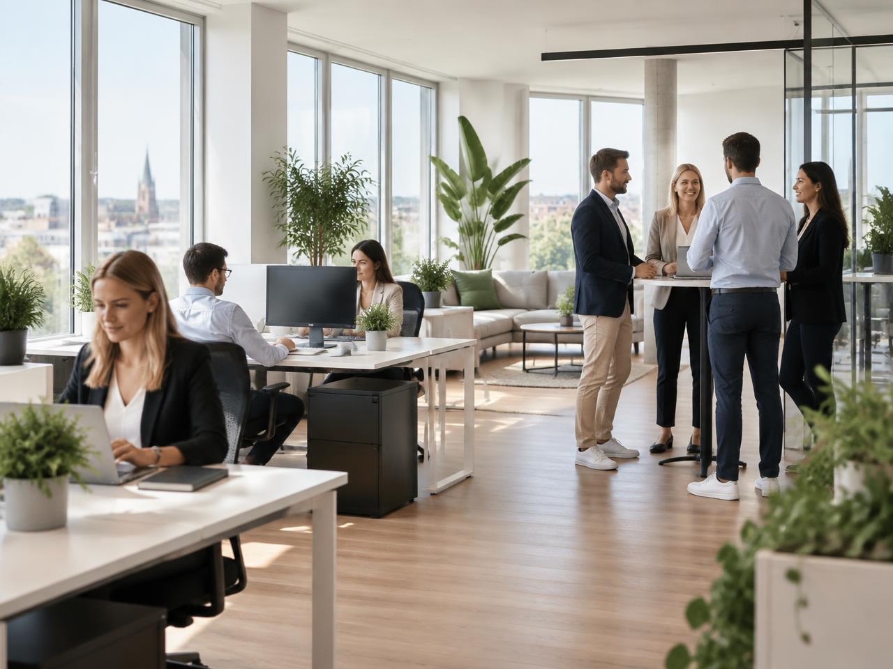 Mitarbeitende in einem hellen, modernen Büro