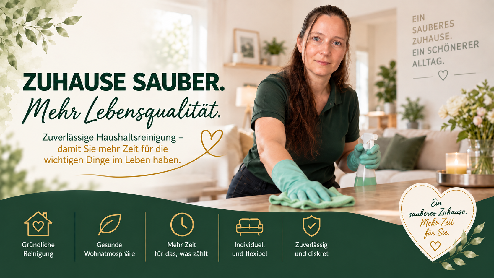 Zuhause sauber. Mehr Lebensqualität. Zuverlässige Haushaltsreinigung durch Daily Plus.